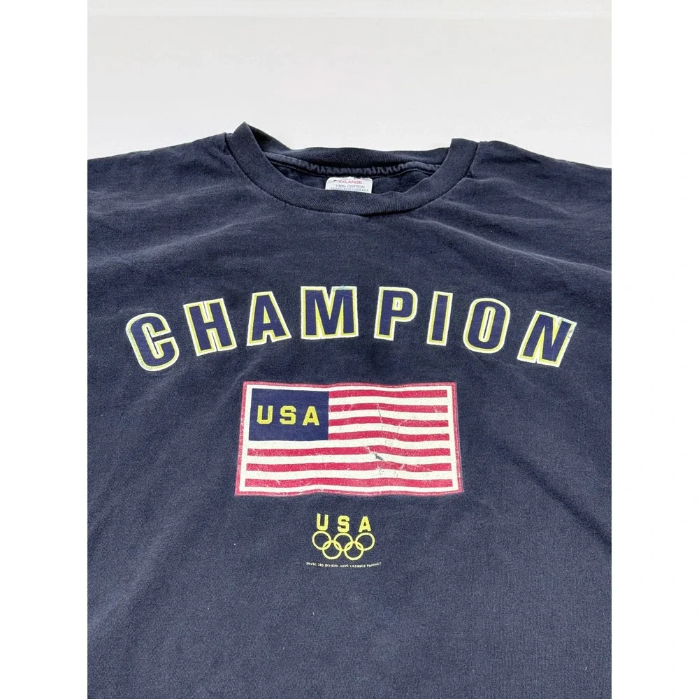 Vintage Champion USA Olympic Team T-Shirt Mens XXL Navy Blue Graphic Cotton Tee - Picture 4 of 10